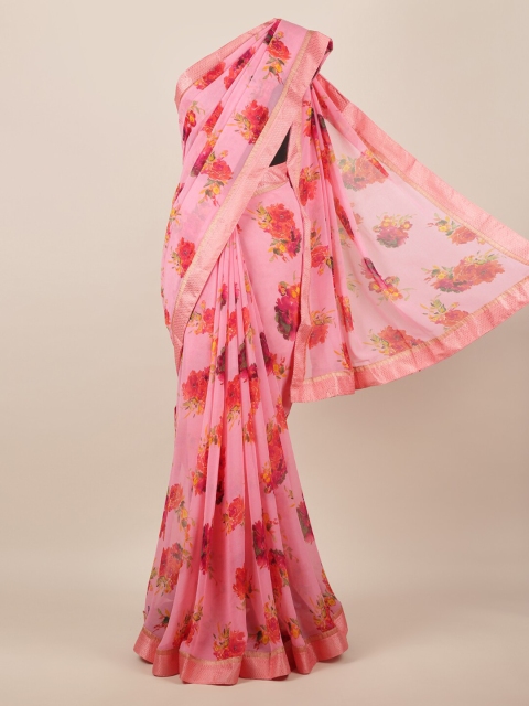 Pothys Pink Printed Poly Chiffon Saree