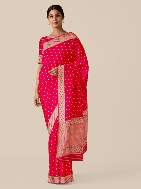 Taneira Red & Gold-Toned Pure Silk Woven Design Banarasi Saree