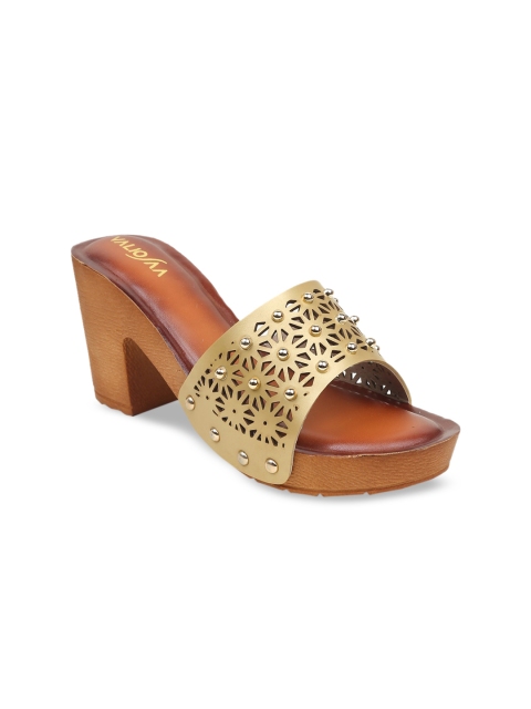 VALIOSAA Women Gold-Toned Embellished Platform Heels