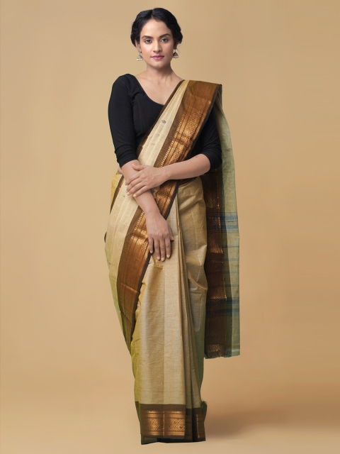 Unnati Silks Brown Pure Cotton Woven Design Handcrafted Uppada Saree