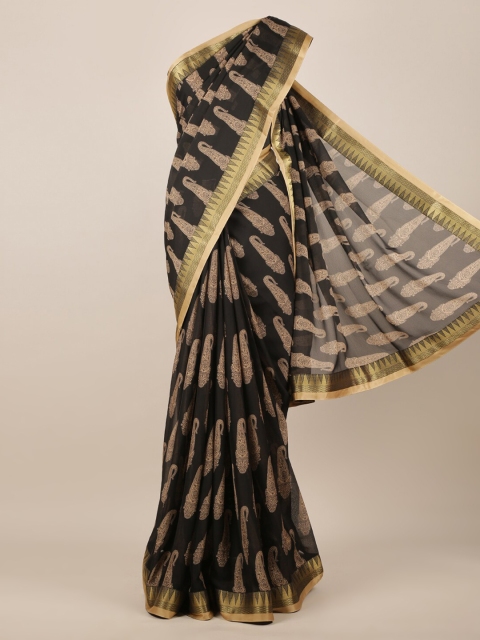 Pothys Black Printed Poly Chiffon Saree