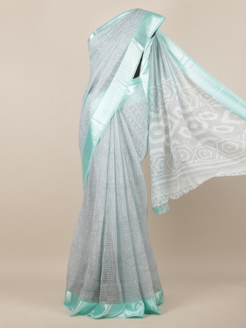 Pothys Green Printed Jute Silk Saree