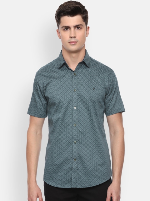 V Dot Men Green Slim Fit Printed Casual Shirt