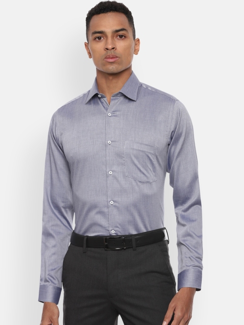 Van Heusen Men Grey Regular Fit Self Design Cotton Casual Shirt