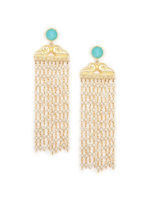 NAMASYA Blue & Gold-Toned Contemporary Jhumkas