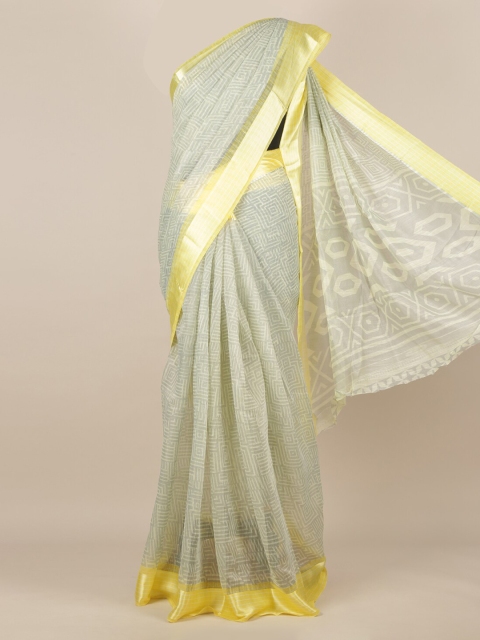 Pothys Yellow Printed Jute Silk Saree