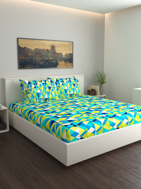 GRES HOME Blue & Green Geometric 120 TC Cotton 1 Queen Bedsheet with 2 Pillow Covers
GRES HOME Blue & Green Geometric 120 TC Cotton 1 Queen Bedsheet with 2 Pillow Covers