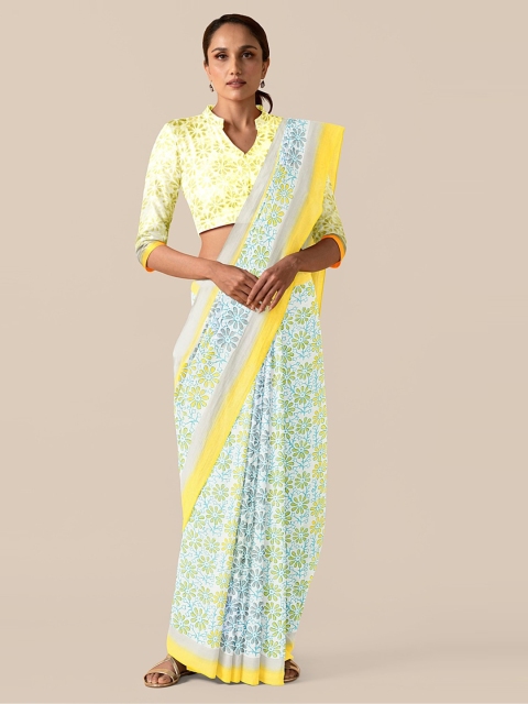 Taneira Off-White Pure Cotton Printed Bagh Saree