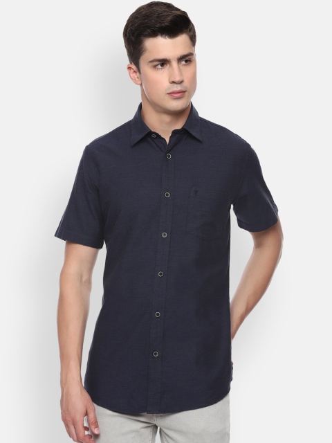 Van Heusen Sport Men Navy Blue Slim Fit Solid Cotton Casual Shirt