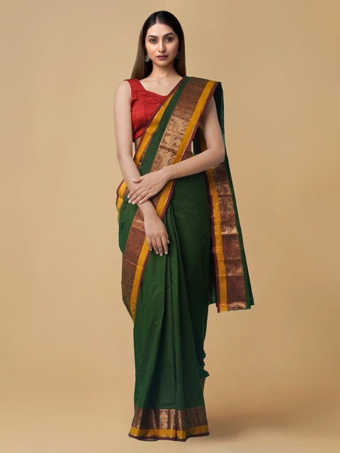 Unnati Silks Green Pure Cotton Solid Handcrafted Uppada Saree