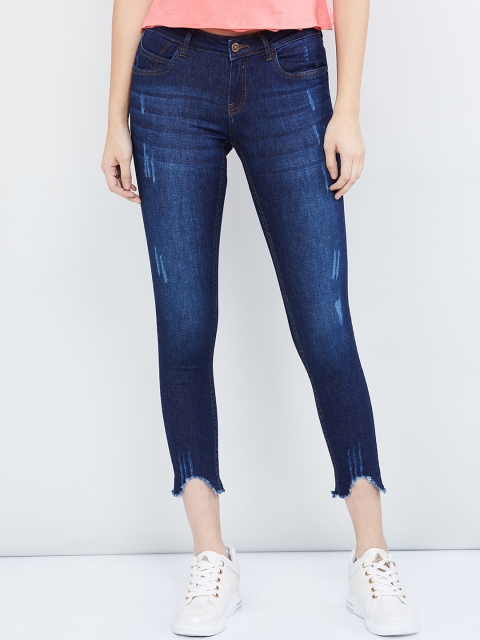 max Women Blue Skinny Fit Mid-Rise Mildly Distressed Jeans