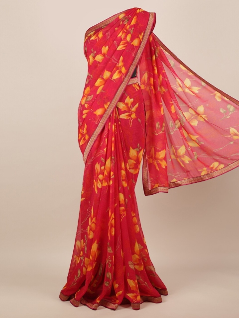 Pothys Pink Printed Poly Chiffon Saree