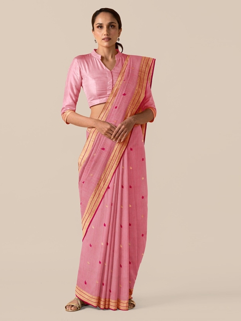 Taneira Pink Silk Cotton Embroidered Chanderi Saree
