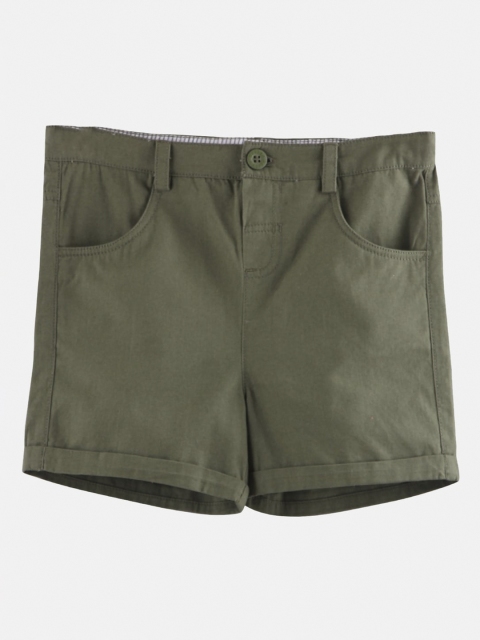 Beebay Boys Olive Green Solid Regular Fit Shorts