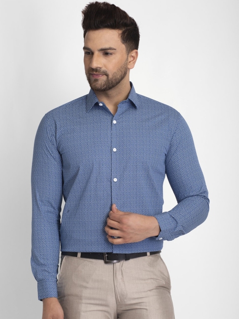 JAINISH Men Blue Regular Fit Printed Cotton Formal Shirt