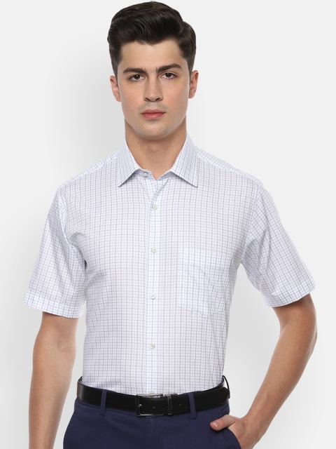 Van Heusen Men White & Blue Regular Fit Checked Cotton Formal Shirt