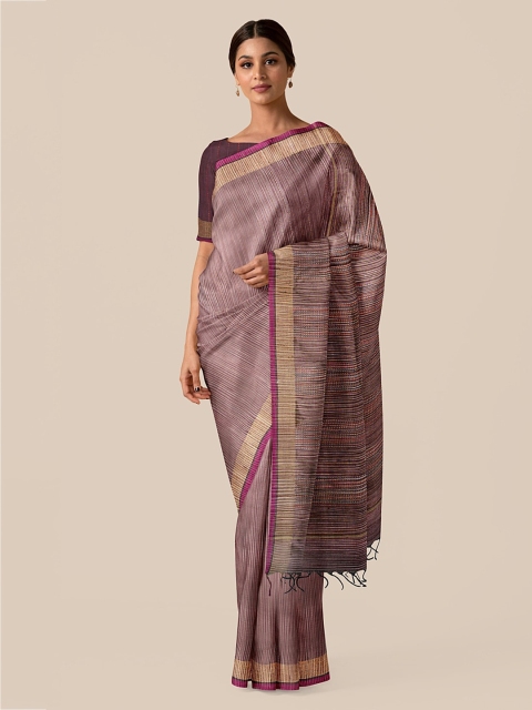Taneira Multicoloured Pure Silk Striped Bhagalpuri Saree, Multi