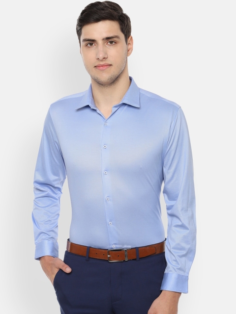 Van Heusen Men Blue & Off-White Slim Fit Self Design Formal Shirt
