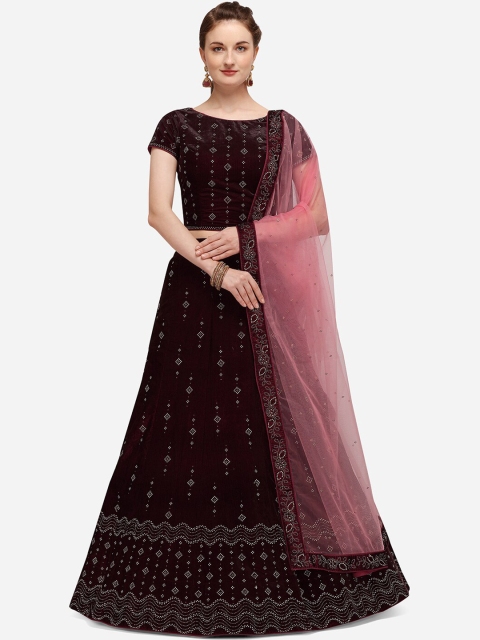 NAKKASHI Maroon & Pink Embellished Semi-Stitched Lehenga & Blouse with Dupatta