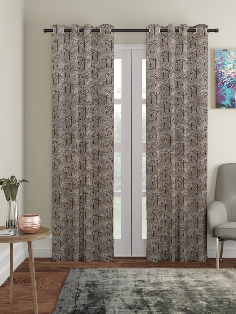 HOSTA HOMES Grey & Brown Set of 2 Curtains