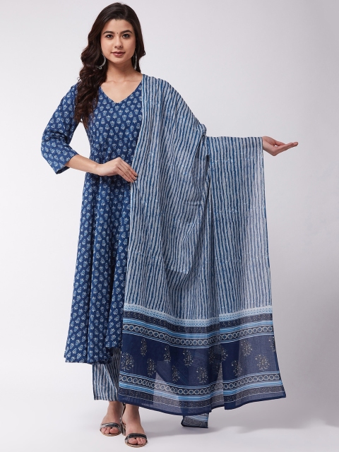 InWeave Women Blue Printed Kurta with Trousers & Dupatta