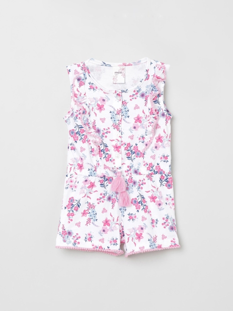 max Infants Girls White & Pink Printed Romper