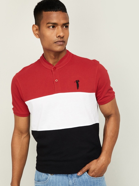 Bossini Men Red Colourblocked Henley Neck T-shirt