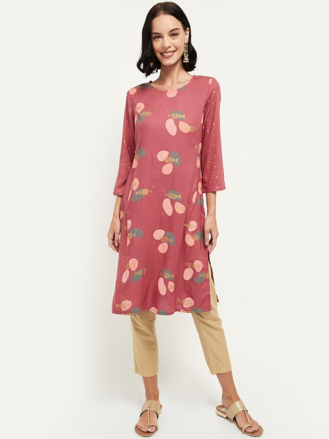 max Women Pink Printed A-Line Kurta