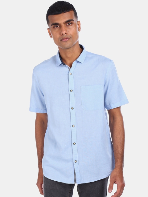 Cherokee Men Blue Regular Fit Solid Casual Shirt