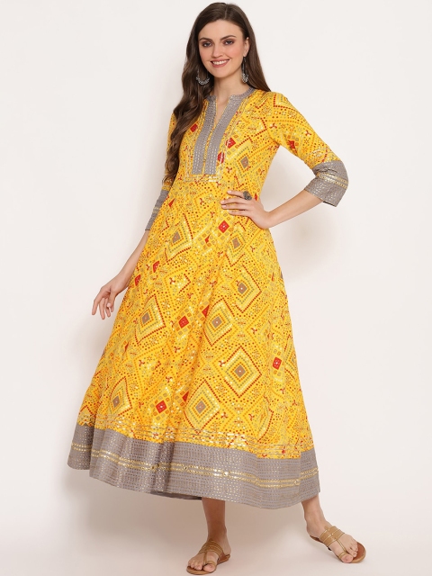 Ramas Women Yellow Printed Anarkali Kurta