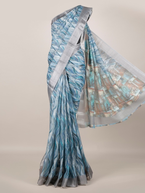 Pothys Grey & Blue Jute Silk Printed Saree