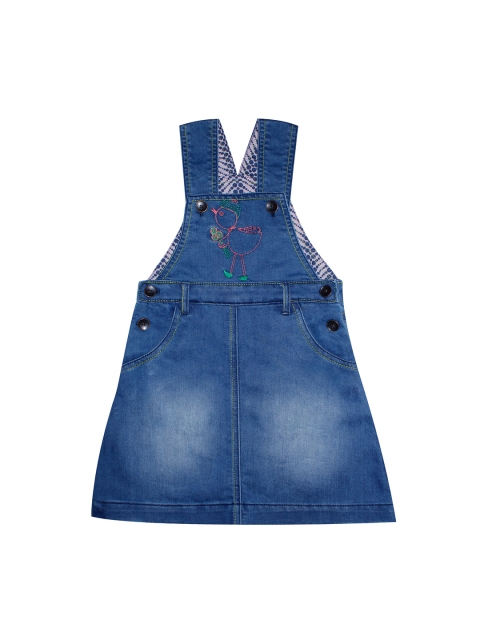 KiddoPanti Girls Blue Solid Denim Dress