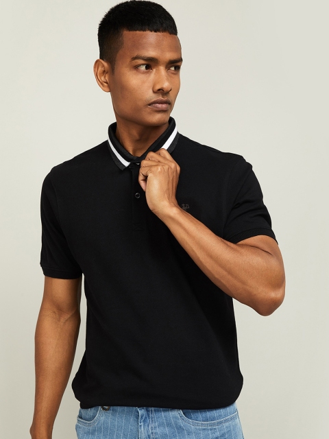 Bossini Men Black Solid Polo Collar T-shirt