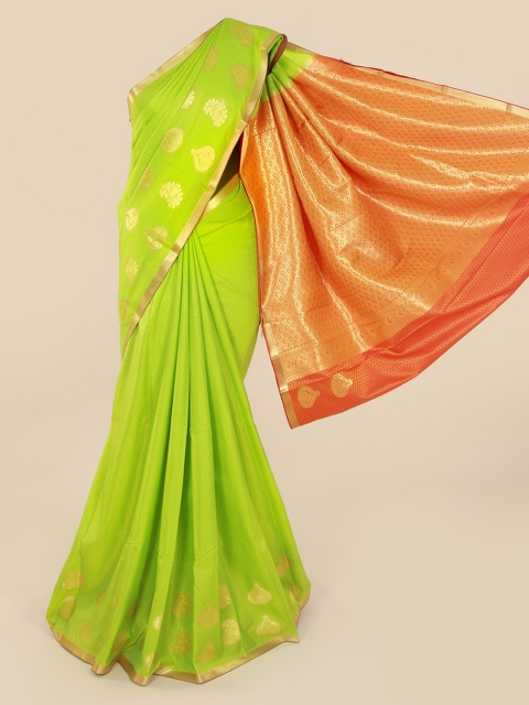 Pothys Green & Gold-Toned Art Silk Printed Saree with Zari Border