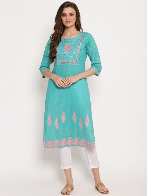 Ramas Women Turquoise Blue Printed A-Line Kurta