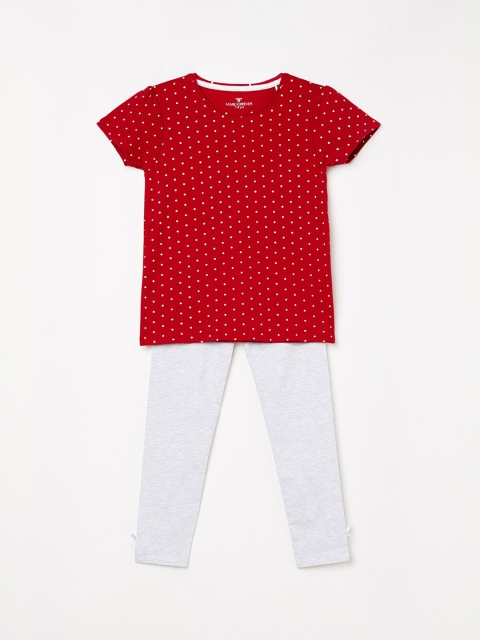 Fame Forever by Lifestyle Girls Red & White Printed T-shirt with Leggings