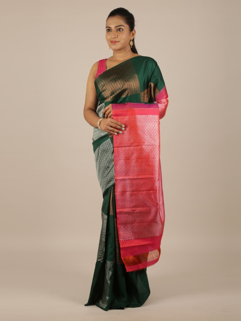 Pothys Green & Pink Pure Silk Woven Design Kanjeevaram Saree