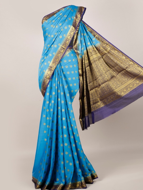 Pothys Blue & Gold-Toned Jute Silk Woven Design Saree