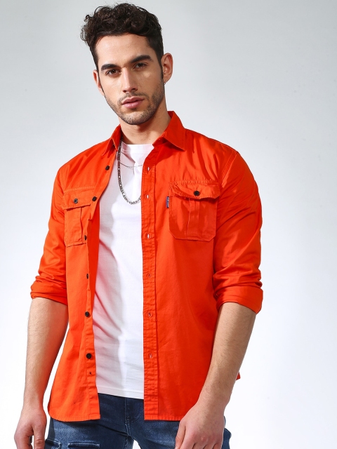 Blue Saint Men Orange Regular Fit Solid Casual Shirt