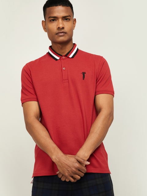 Bossini Men Red Solid Polo Collar T-shirt