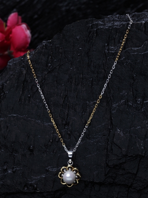 Clara 92.5 Sterling Silver Gold-Plated Silver-Toned & White Pearl Studded Pendant with Chain
Clara 92.5 Sterling Silver Gold-Plated Silver-Toned & White Pearl Studded Pendant with Chain