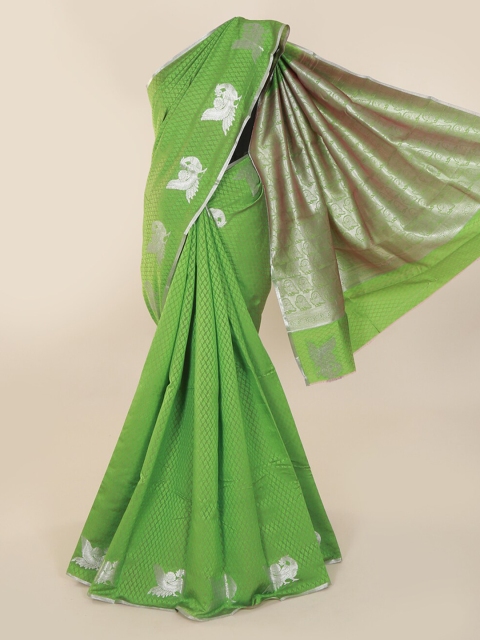 Pothys Green & Silver-Toned Art Silk Printed Saree