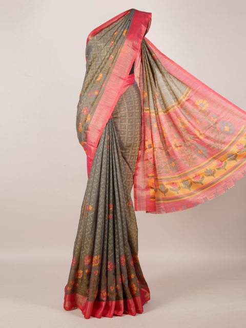 Pothys Grey & Pink Jute Silk Printed Saree