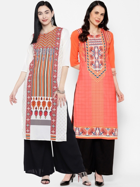 7Threads Women Multicoloured Printed Straight Kurta Pack of 2, Multi