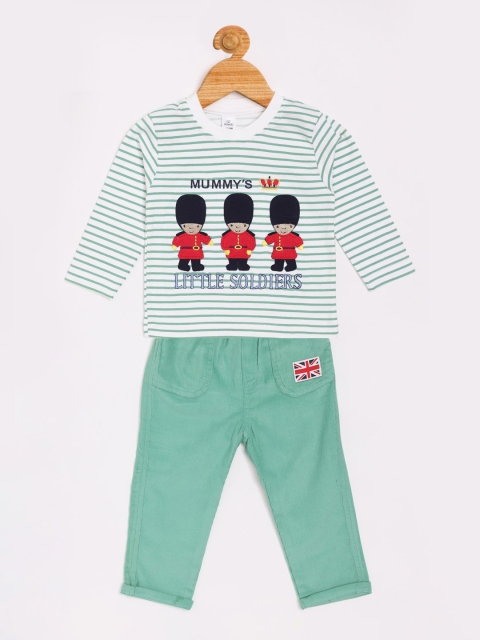 Olio Kids Boys Green & White Striped T-shirt with Trousers