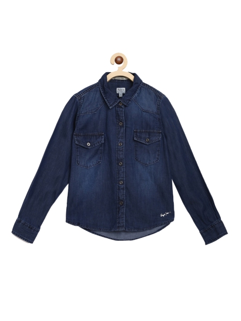 Pepe Jeans Girls Navy Blue Regular Fit Solid Casual Shirt