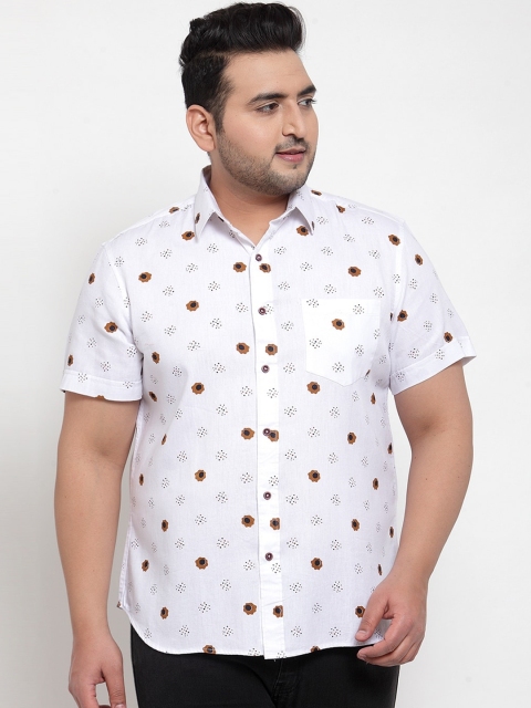plusS Men Plus Size White Regular Fit Printed Casual Shirt