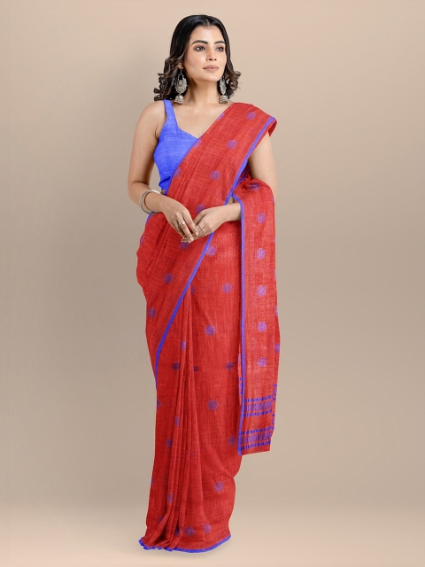 BharatSthali Red Pure Cotton Woven Design Taant Saree