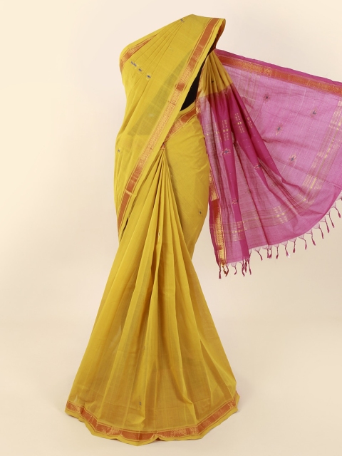 Pothys Yellow Solid Pure Cotton Saree