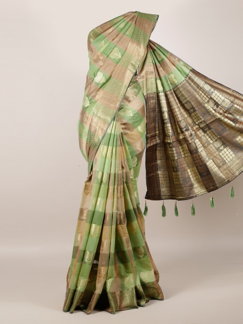 Pothys Green & Peach-Coloured Jute Silk Woven Design Saree